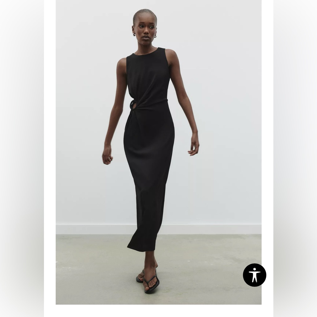 Grommet Waist Midi Dress. Elegant Black Sleeveless Dress. Size Large New Green